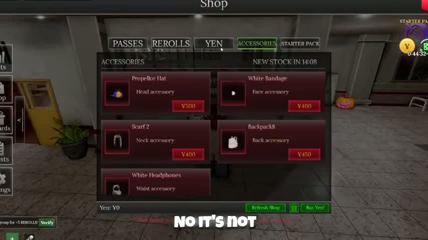 Accessories shop with category labels, Yen prices and a stock countdown