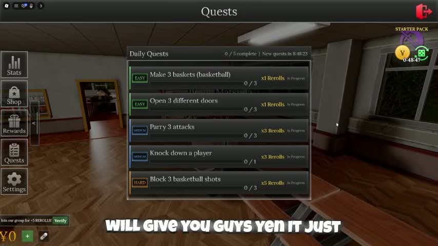 Daily quest list with requirements and reroll rewards