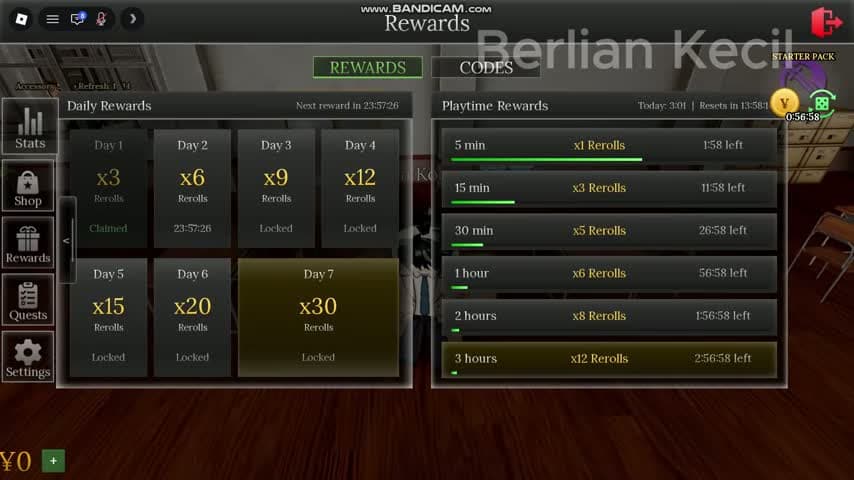 Daily rewards and playtime rewards with separate timers